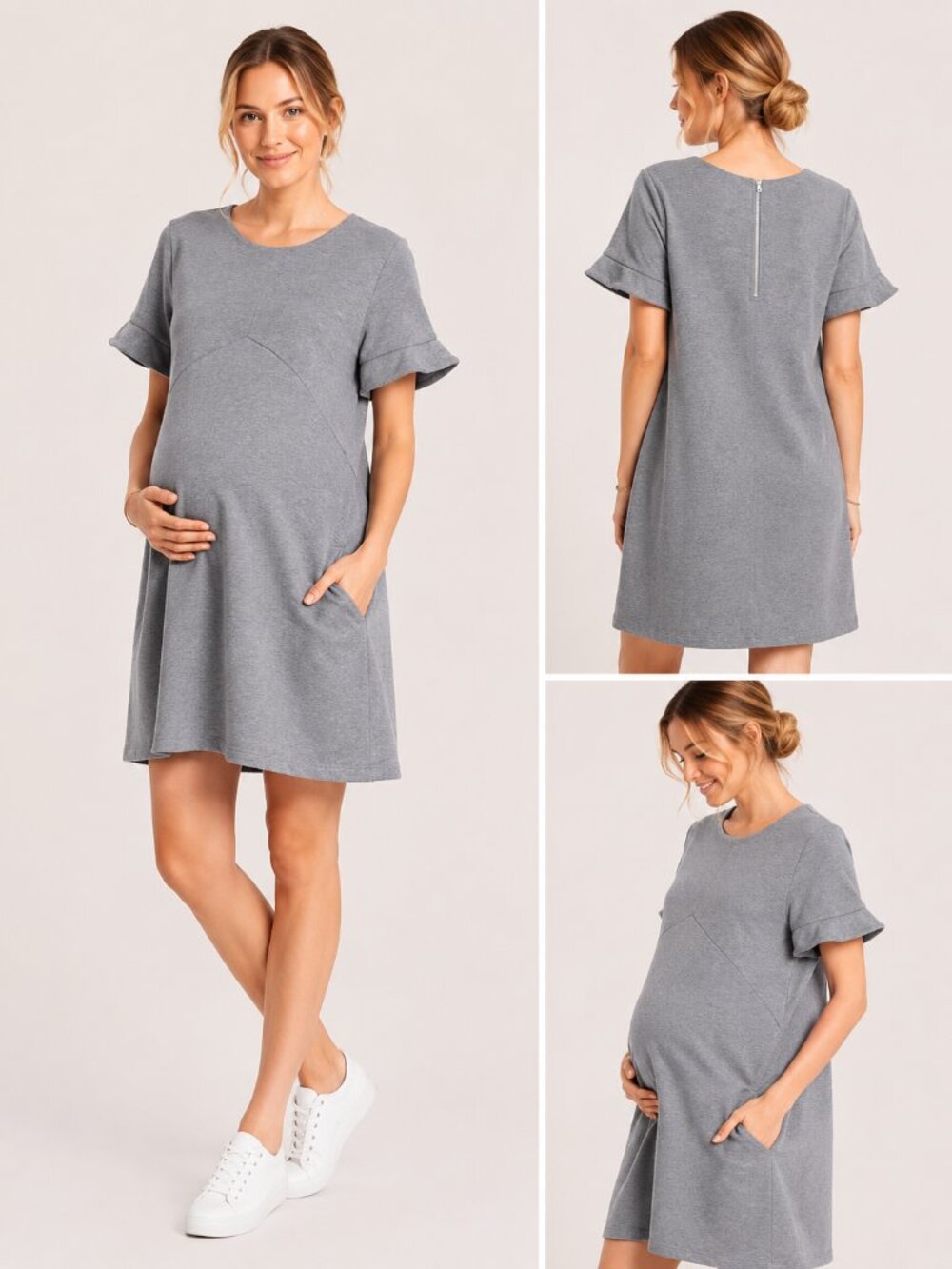 ASOS Maternity Frill Sleeve Sweat Dress Gray Size 10 NWT Mini Dress